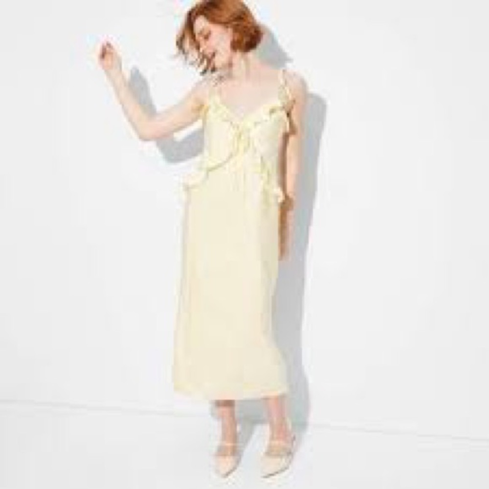 New Women's Ruffle Maxi Dress - Wild Fable™ Light Yellow XL:, Butterfly Pattern
